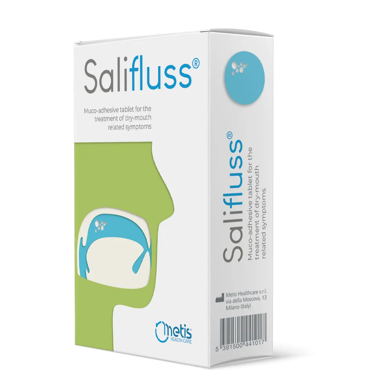 Salifluss® Pack, The innovative muco-adhesive tablet for the treatment of symptoms and complications due to Xerostomia (Dry Mouth)